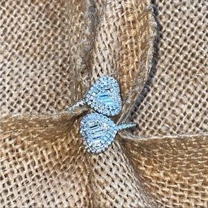 Double heart White Gold Plated Adjustable Ring Bling Iced Sparkly New